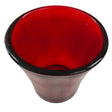 Ruby red glass votive candle holder with a flared base.