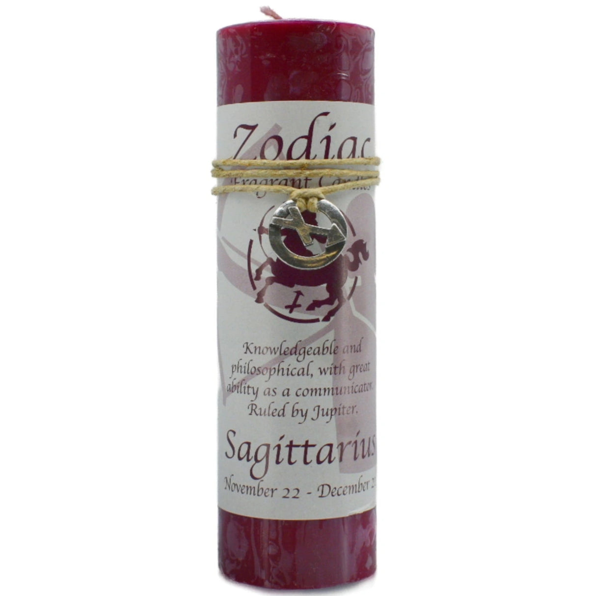 Red candle with "ZODIAC" and "SAGITTARIUS" labels.