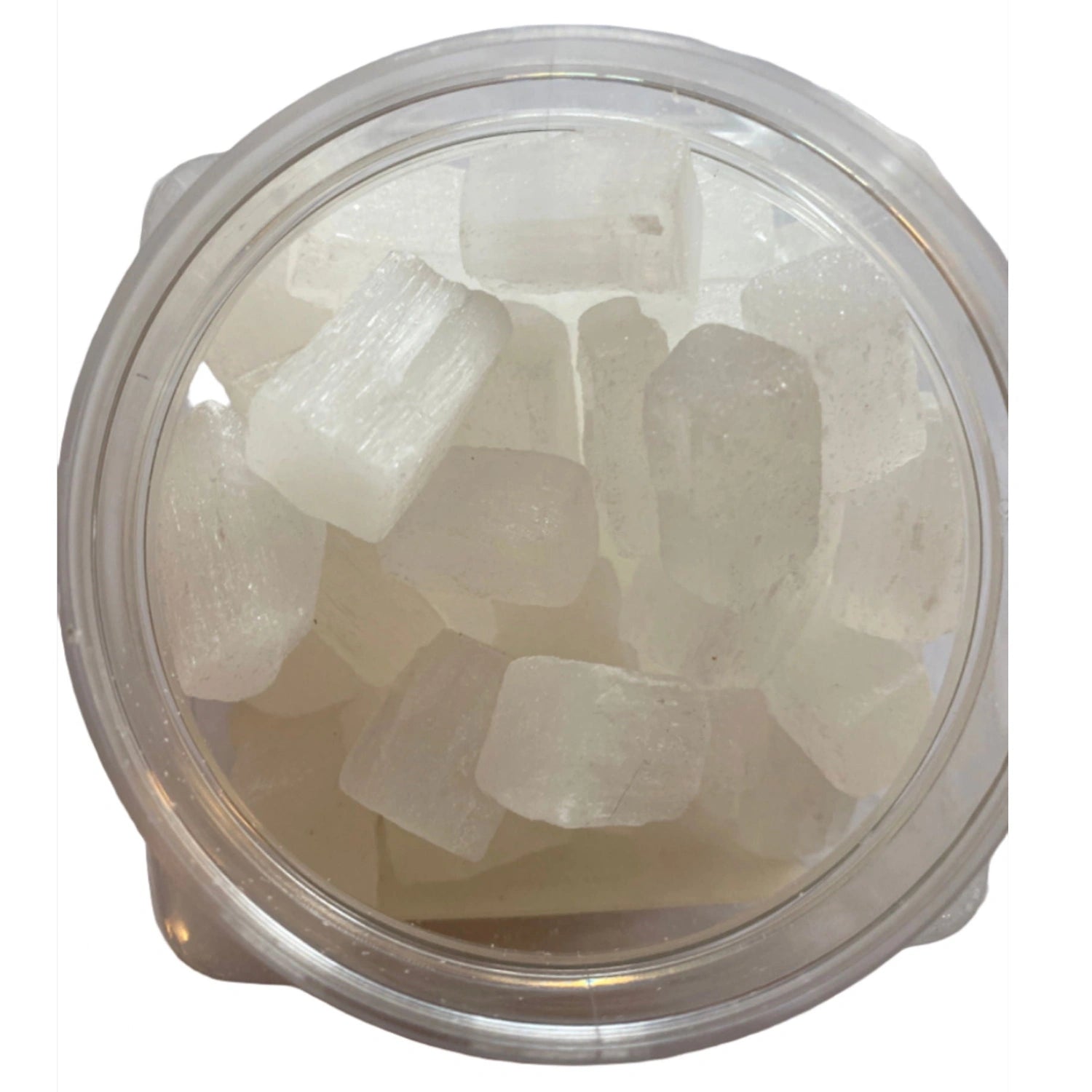 Selenite Tumbled - Translucent white stones with smooth surfaces.