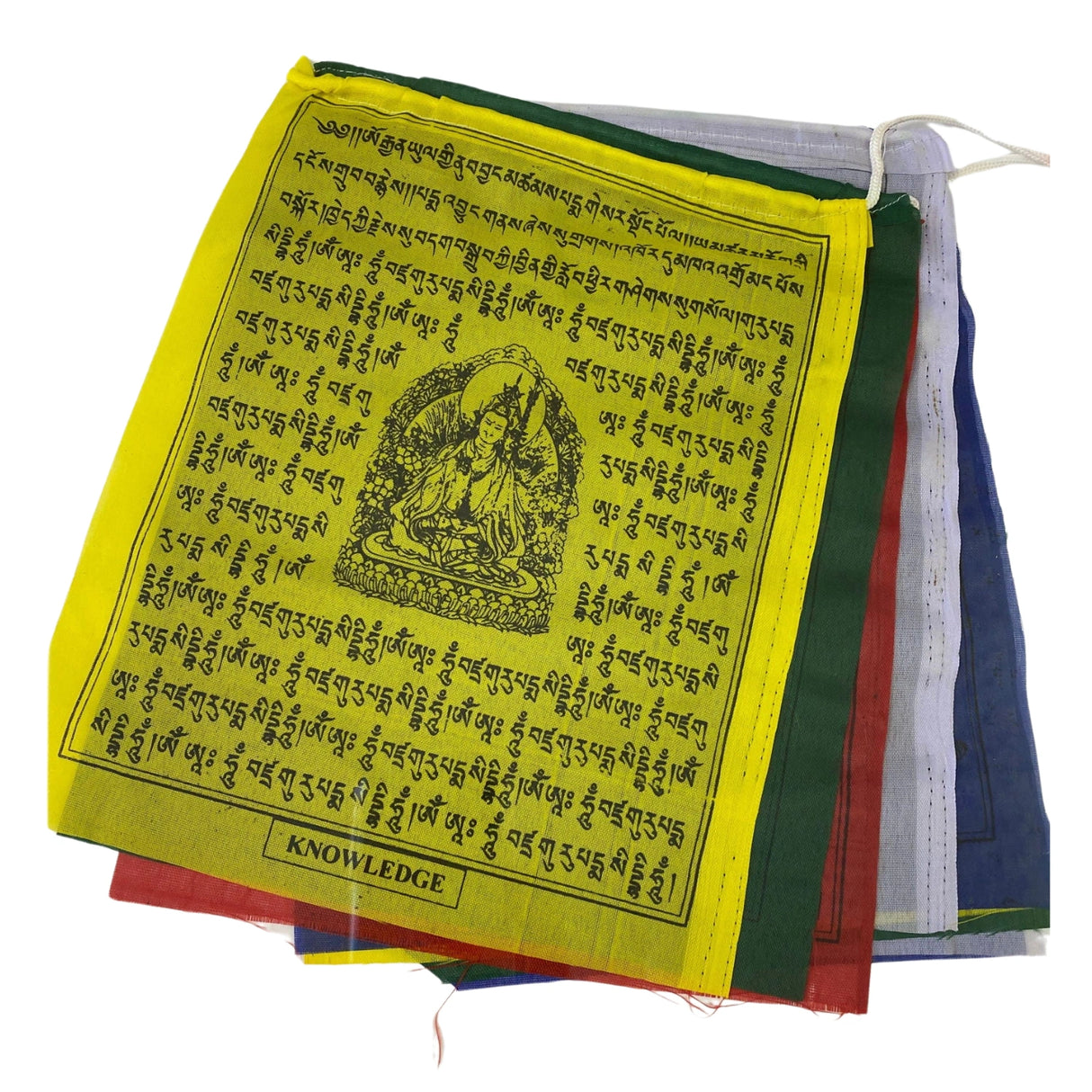 Short Prayer Flag lg - Different colors of short prayer flags stacked together