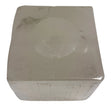 White, square Selenite candle holder with a hollow center.