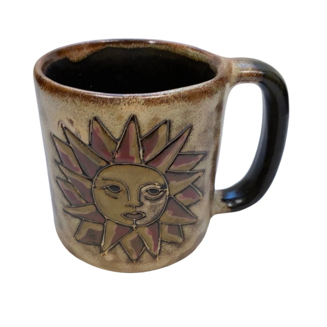 Sun & Moon Mug 16oz - Other side of mug tan with image of sun with a face in it 