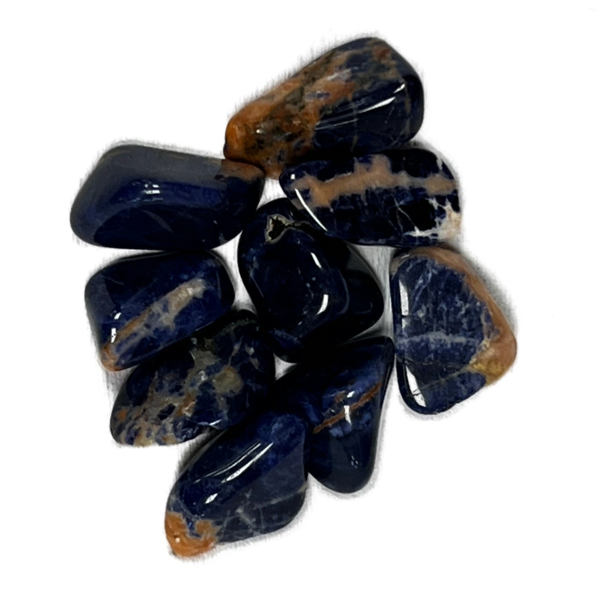 Sunset Sodalite Tumbled - Dark blue stones with reds orange veining 