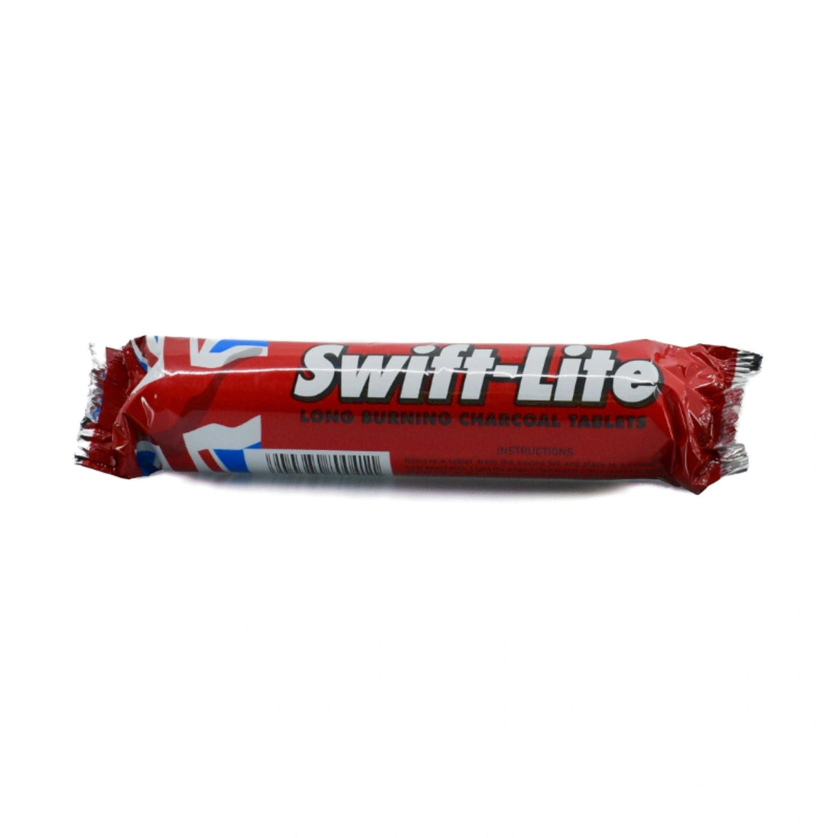 A red and white package containing Swift-Lite long-burning charcoal tablets.