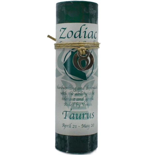 Green candle with "ZODIAC" and "TAURUS" labels.