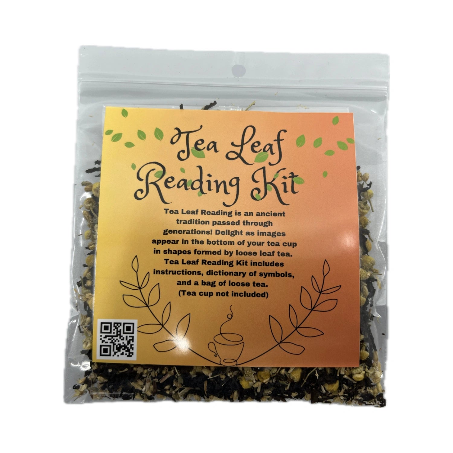 Tea Leaf Reading Kit with loose leaf tea and instructions.