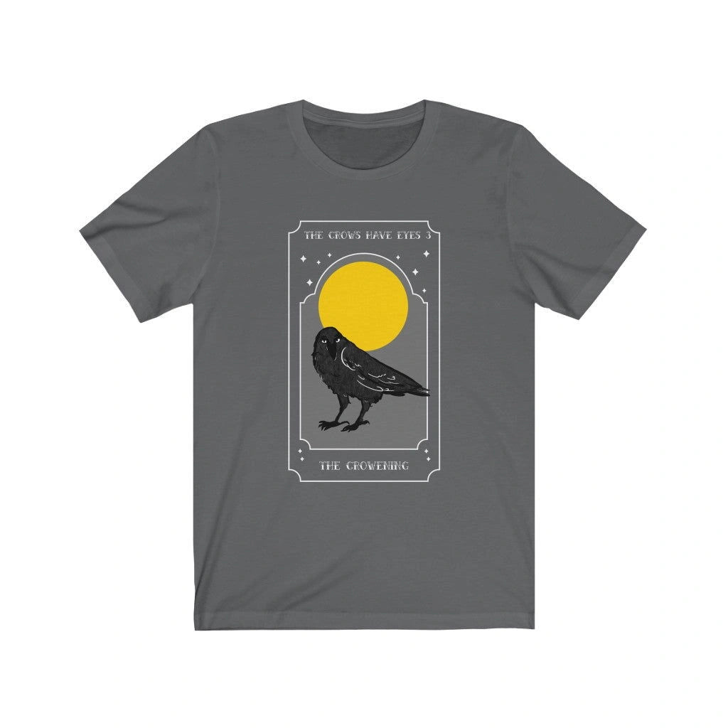 MerkabaSol Asphalt The Crowening Short Sleeve Tee with a crow and moon design.