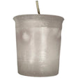 White votive candle with a smooth, unadorned surface.