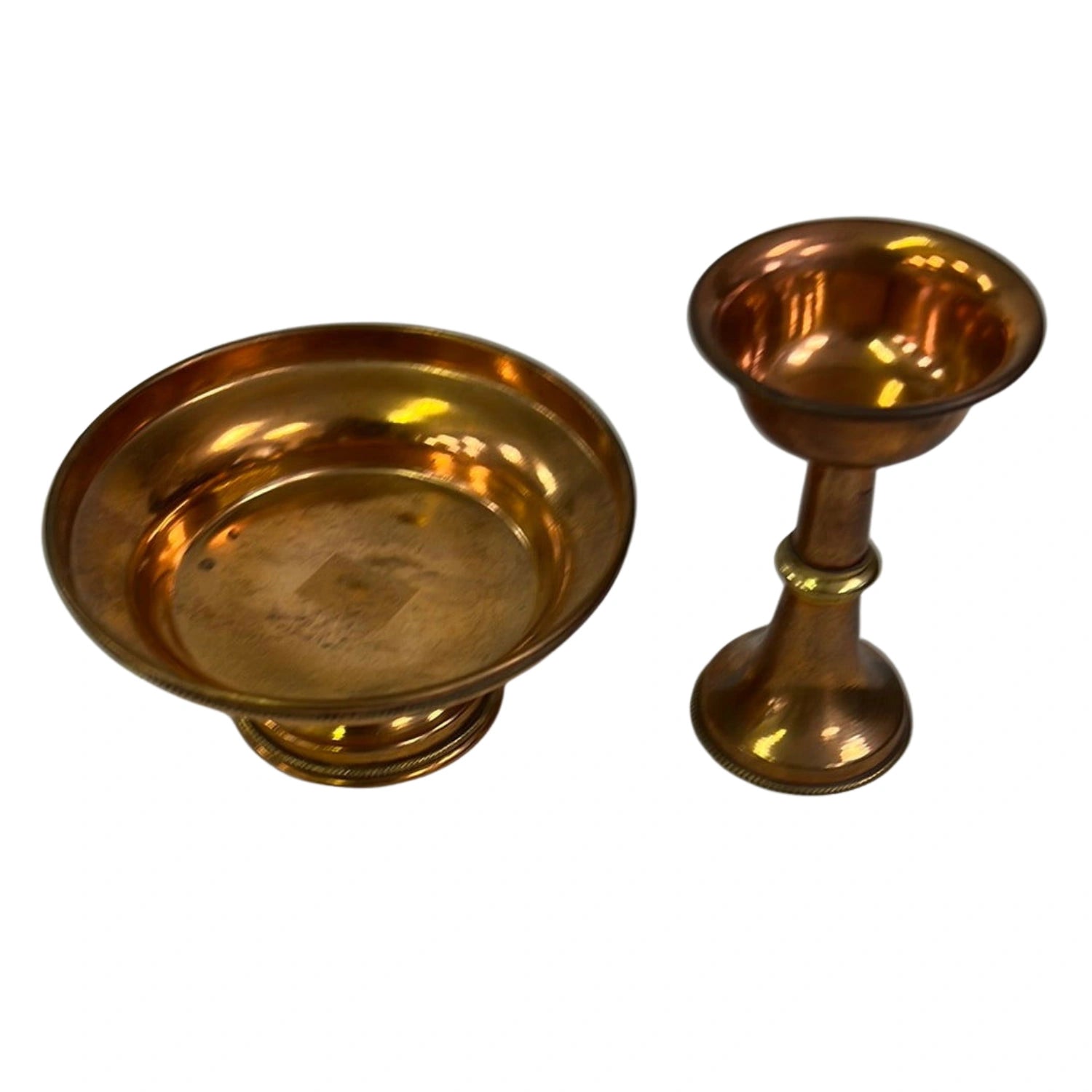 Tibet Copper Offer Serkyem - Copper bowl beside the copper chalice