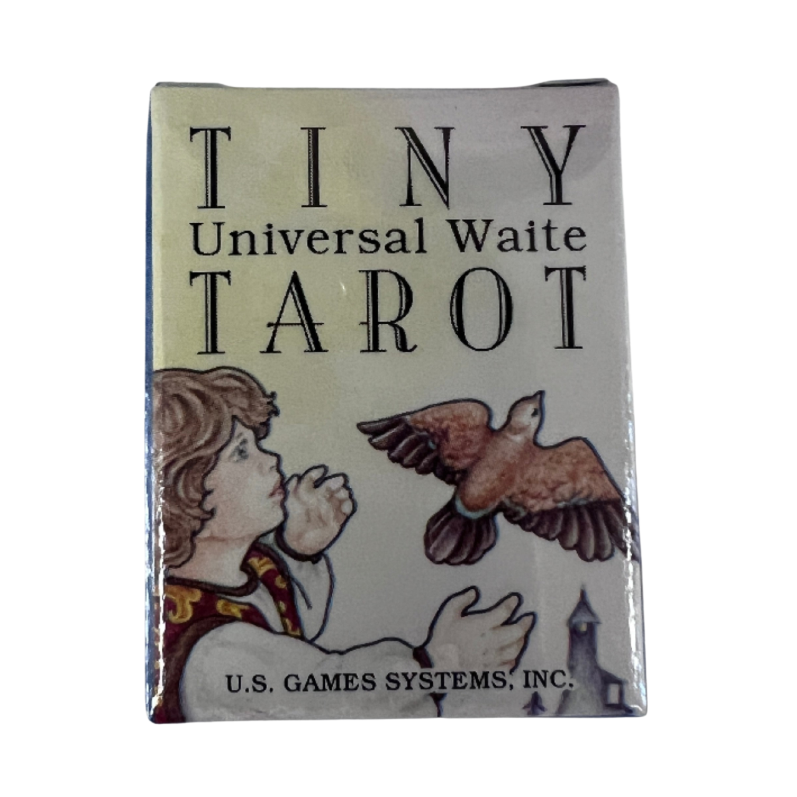 Tiny Universal Waite Tarot - Tiny small box size of matchbook with image of child releasing a bird tiny universal tarot