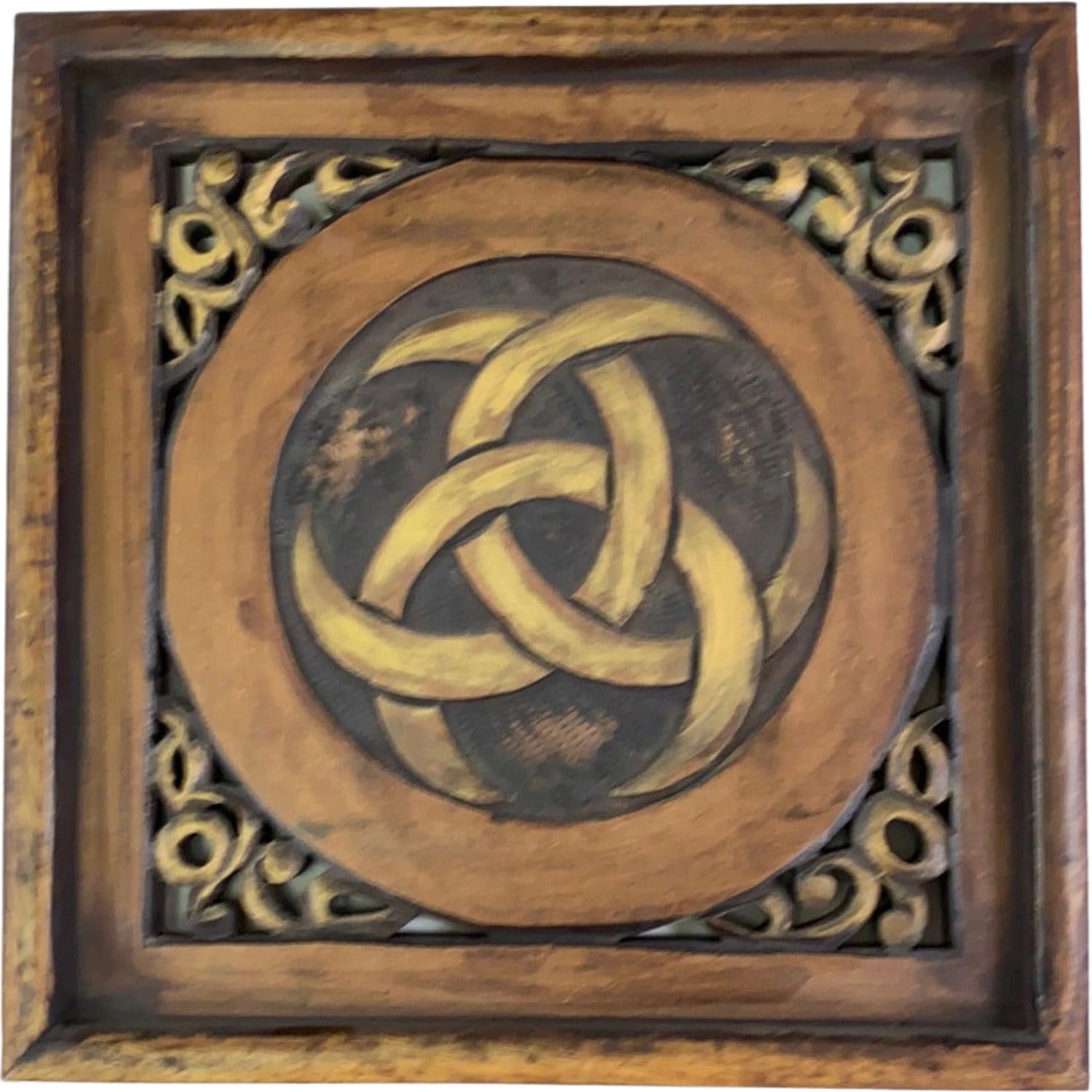 Triple Crescent Wall Plaque - Wood carved into a square shaped Triple Crescent Wall Plaque