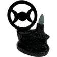 Black ceramic backflow incense burner with Triple Moon symbol.