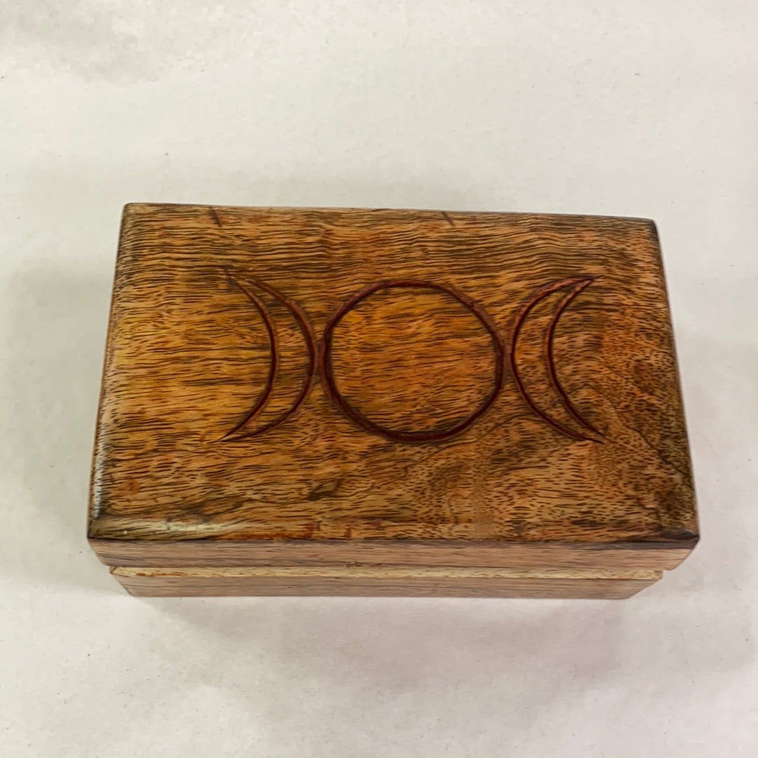 Triple Moon Carved Wood Box - 