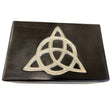 Triquetra Inlaid Wood Box - Black wooden box with a silver triquetra inlay.