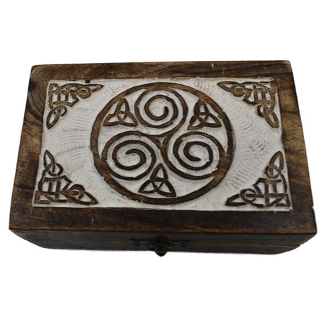 Triskele Carved Wood Box - Wooden box with carved Celtic trisqoul 