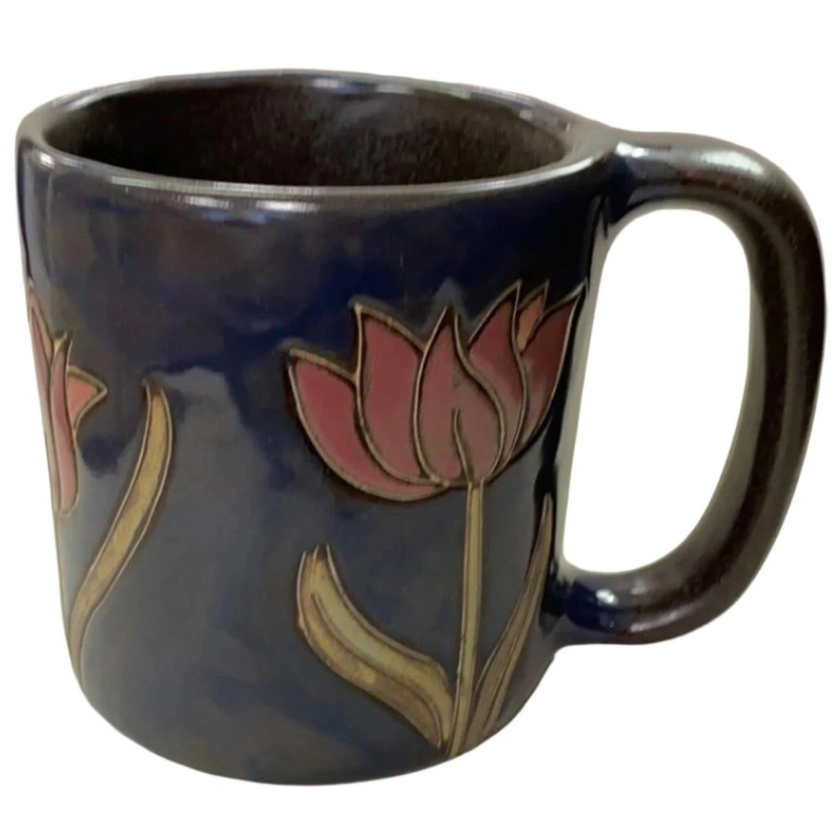 Stoneware mug with tulip design.