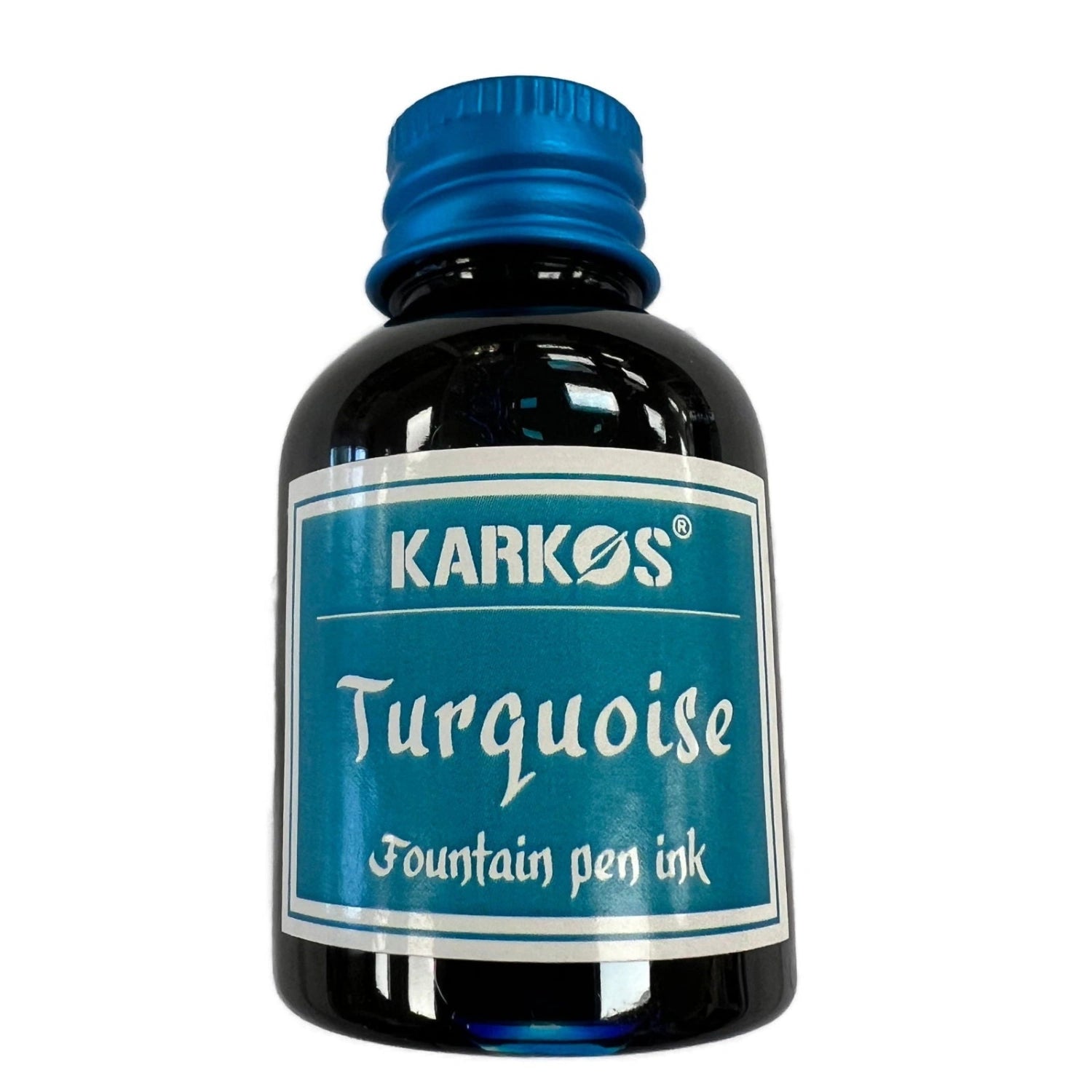 Turquoise Calligraphy Ink - Small bottle with metal top Label is bluish with Turquoise 