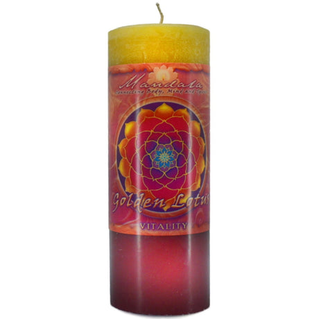 Yellow candle with "MANDALA" and "VITALITY" labels.