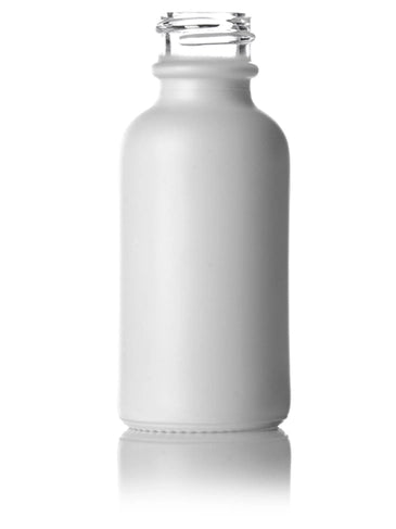 1 oz matte white-colored clear glass boston round bottle with plastic cap