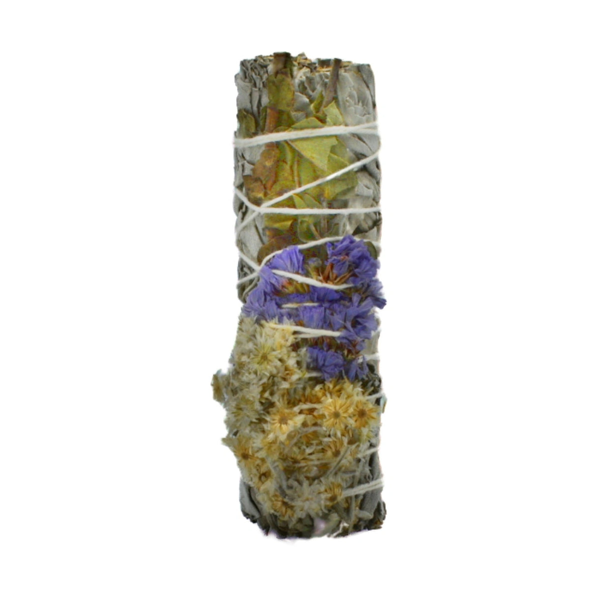 White Sage smudge stick with dried lavender and eucalyptus.