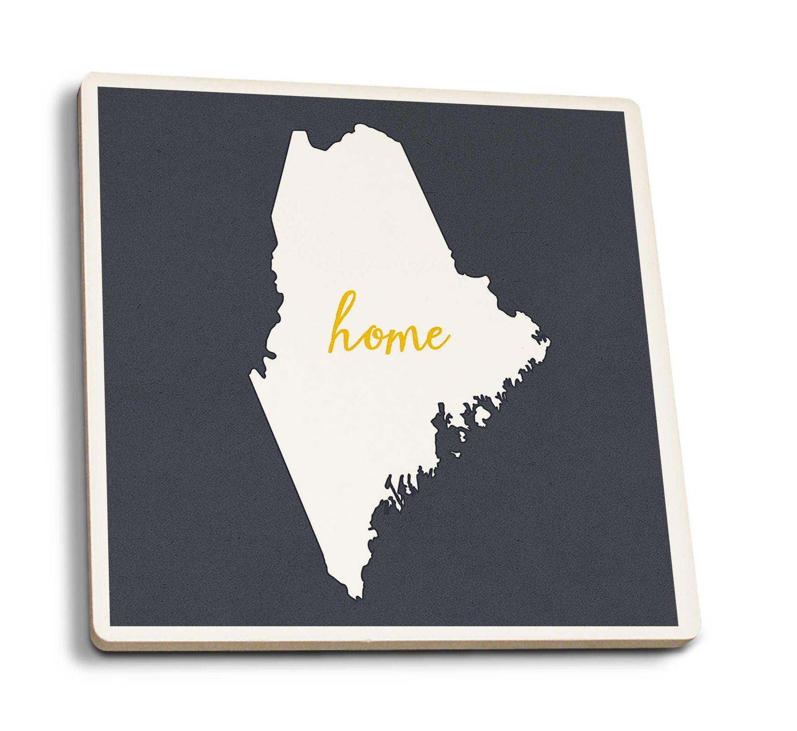 White on Gray Maine State Ceramic Coasters - 