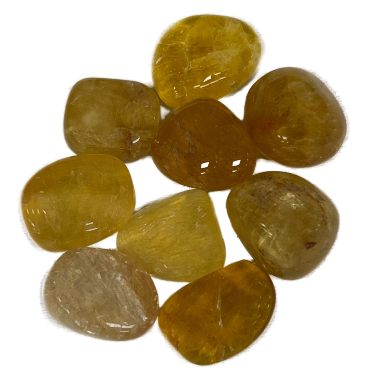 Yellow Fluorite Tumbled - yellow and orange mix of translucent stones 