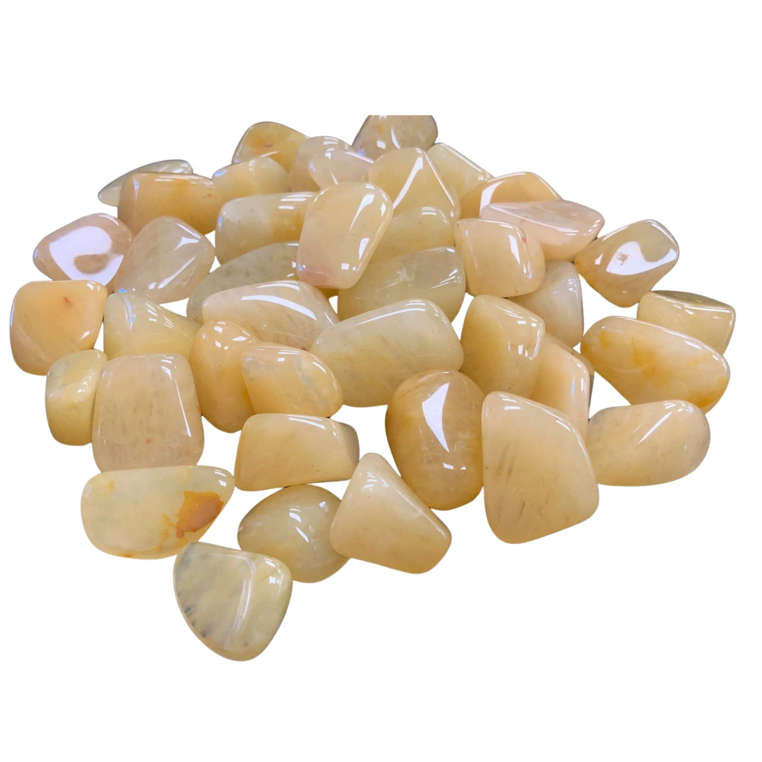 Yellow Quartz Tumbled - Polished yellow quartz stones with smooth surfaces.