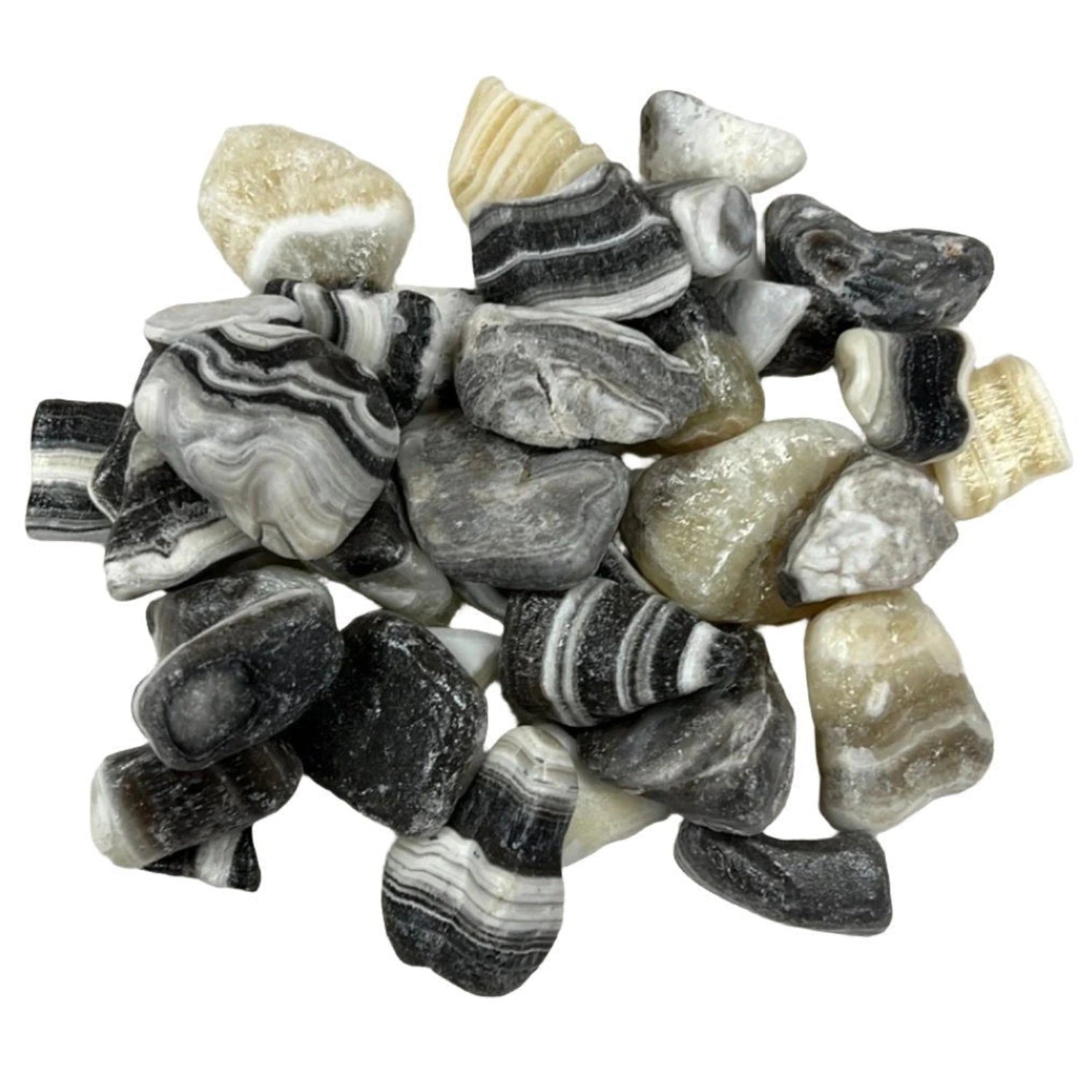 Zebra Calcite Tumbled - White stones with black lines through it like a zebra  zebra calcite 