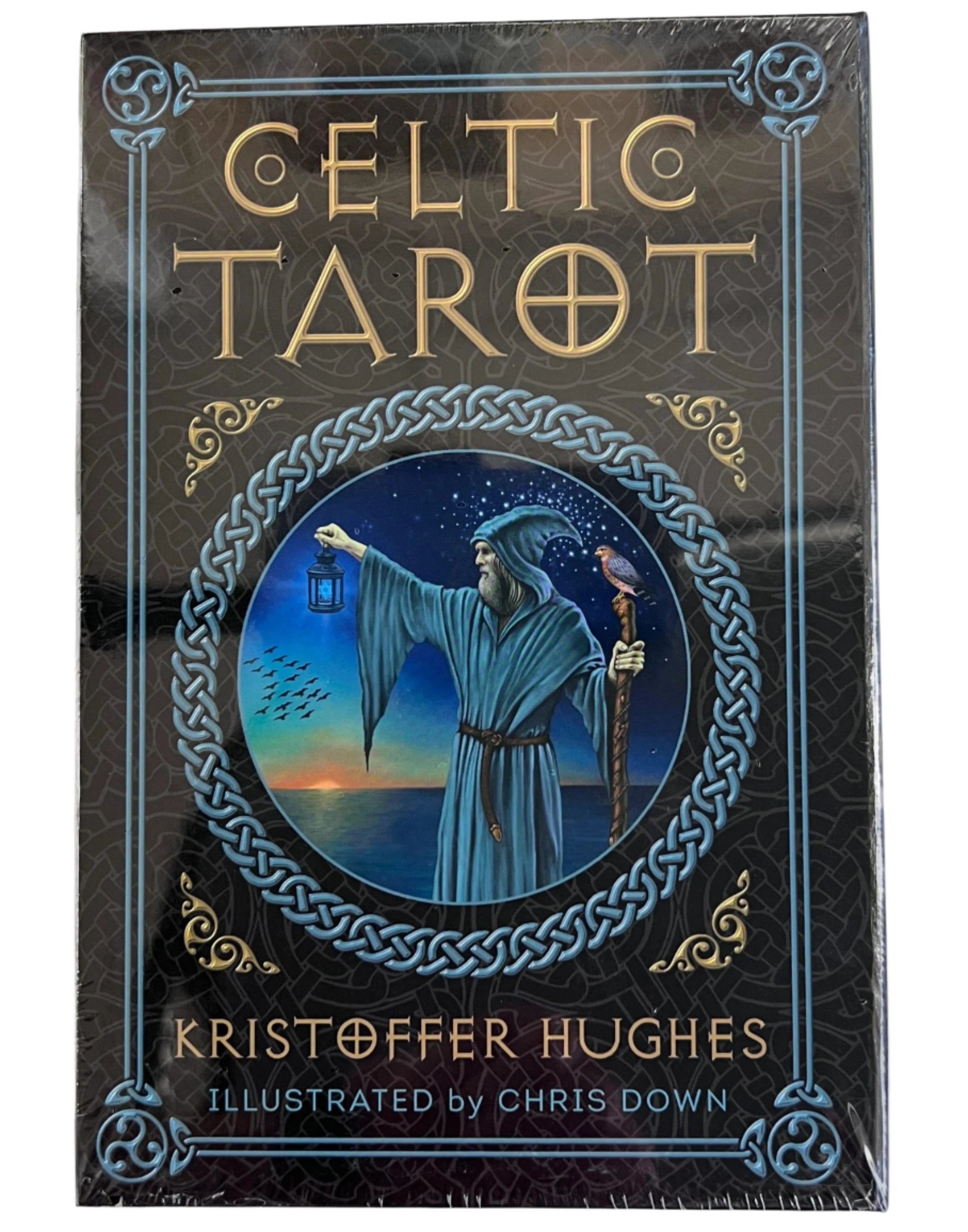 Celtic tarot black box with image of hermit on it 
