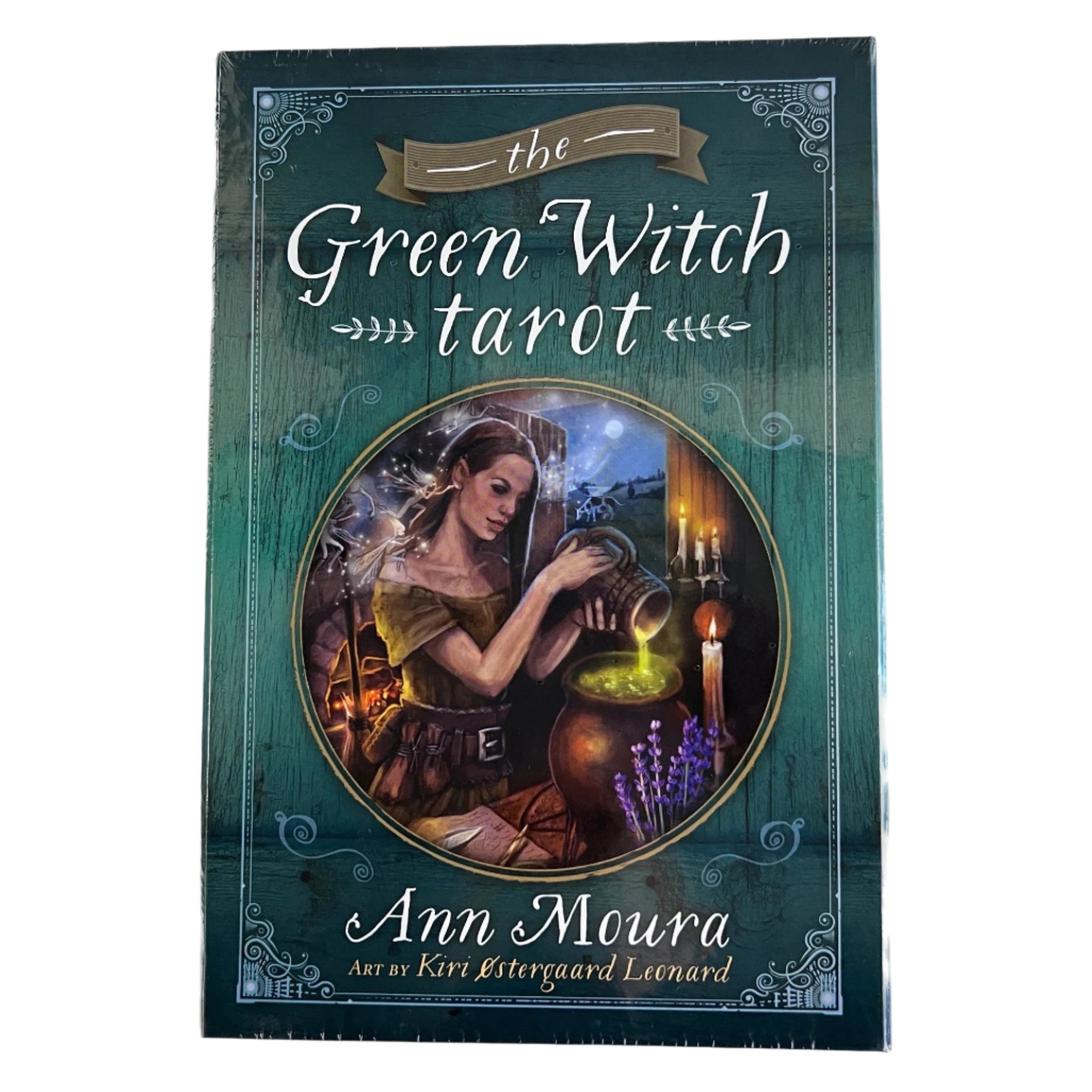 green witch tarot green box with image of woman on the front
