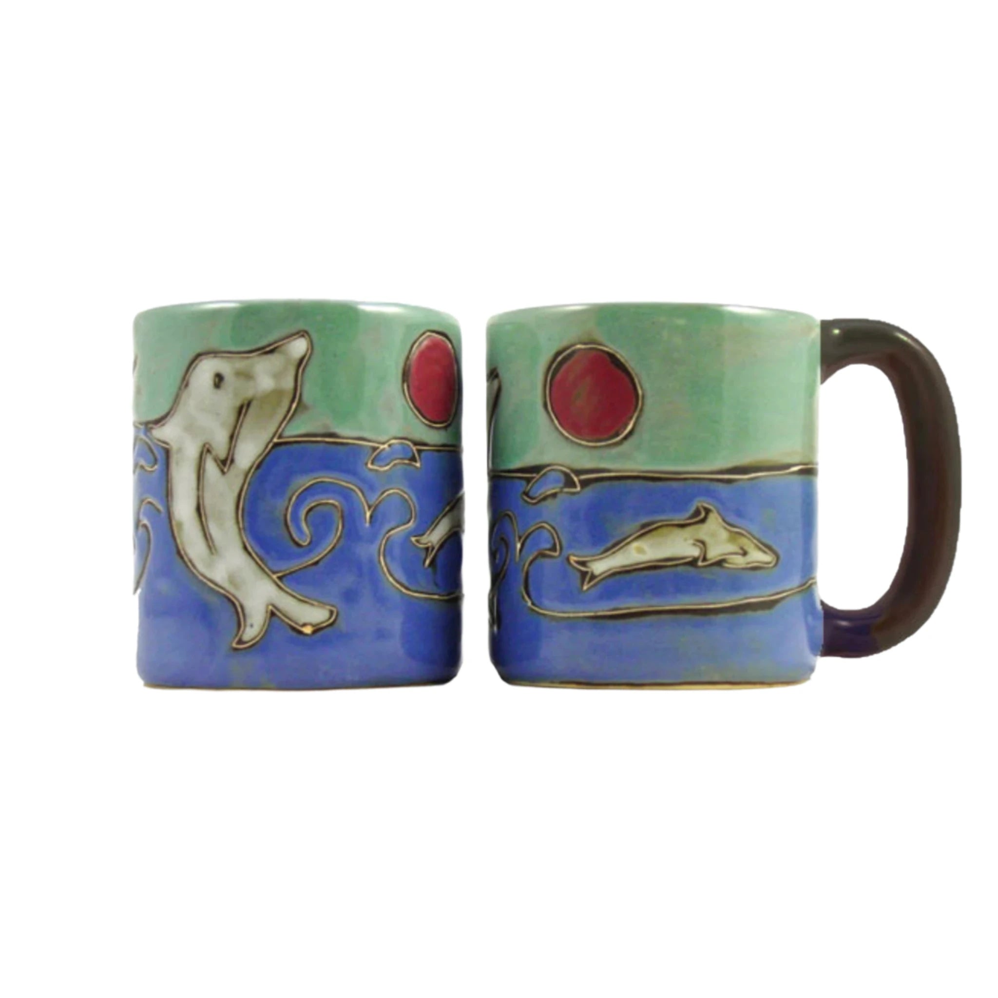 mara mug dolphin blues teal mug with image of dolphin 
