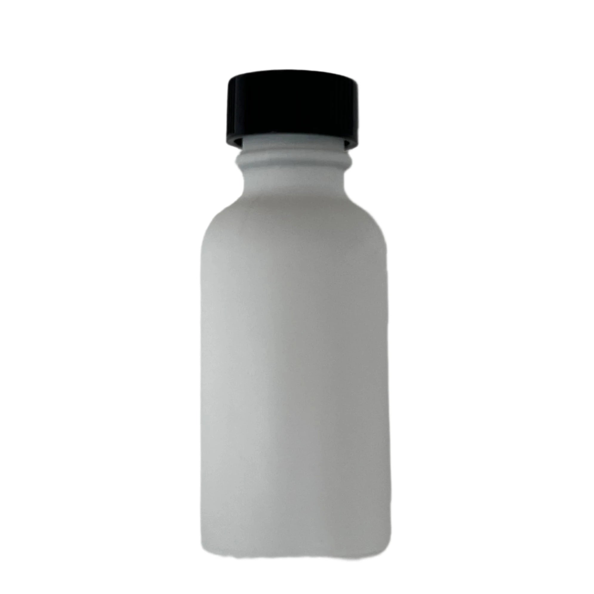 small white bottle with black plastic cap 