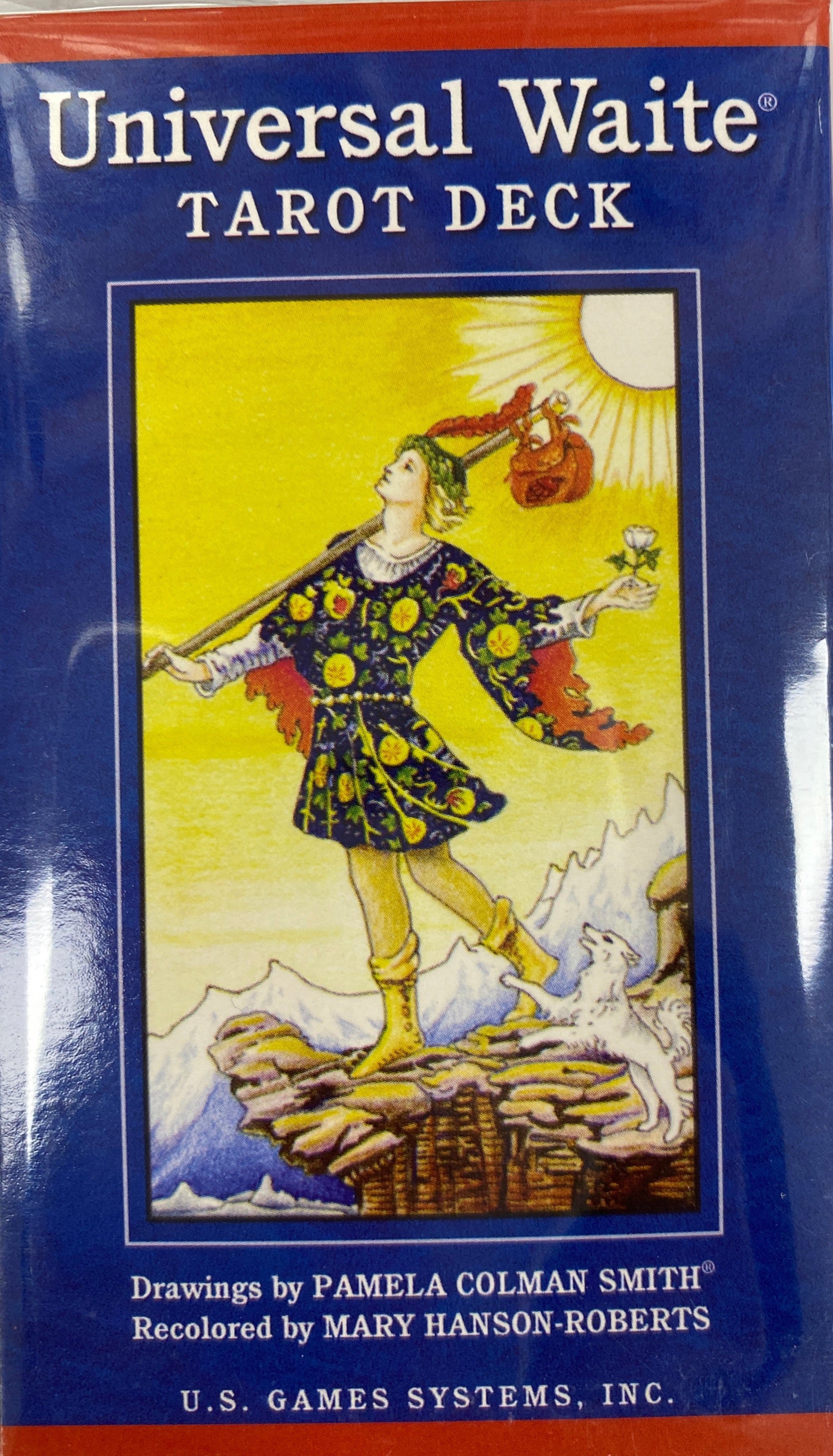 Blue box with image of the fool card on front  